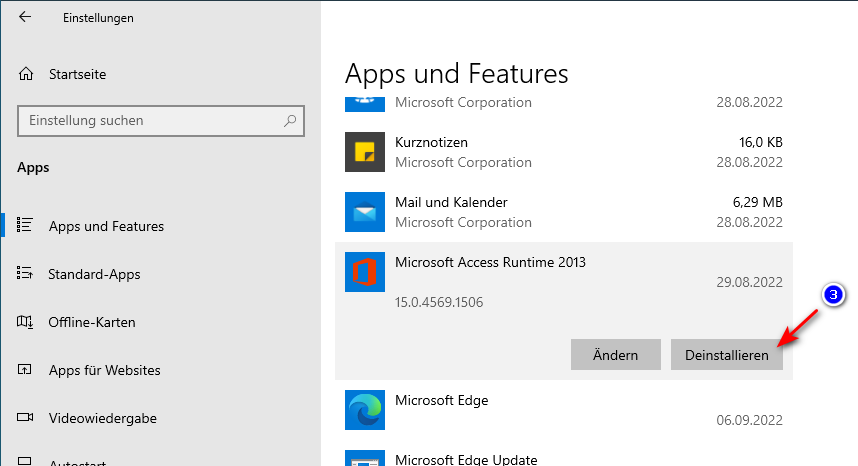 Entfernen bzw. deinstallieren der Microsoft Access Runtime 2013