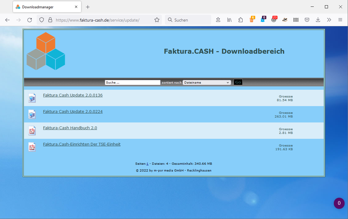 Download zum Update der Faktura.CASH Kassensoftware